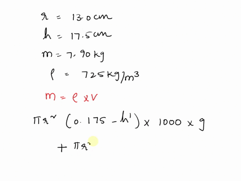 3a-solid-cylinder-radius-130-cm-height-175-cm-has-a-mass-of-790-kg-this-cylinder-is-floating-in-water-then-oil-density-725-kgm-is-poured-on-top-of-the-water-until-the-situation-shown-in-the-47377