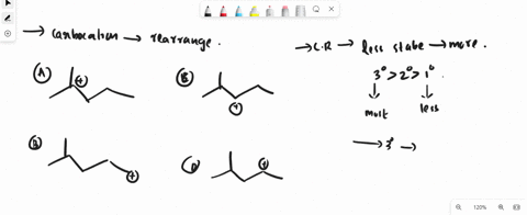 which-carbocation-would-be-mostlikely-to-rearrange-a-b-d-39062
