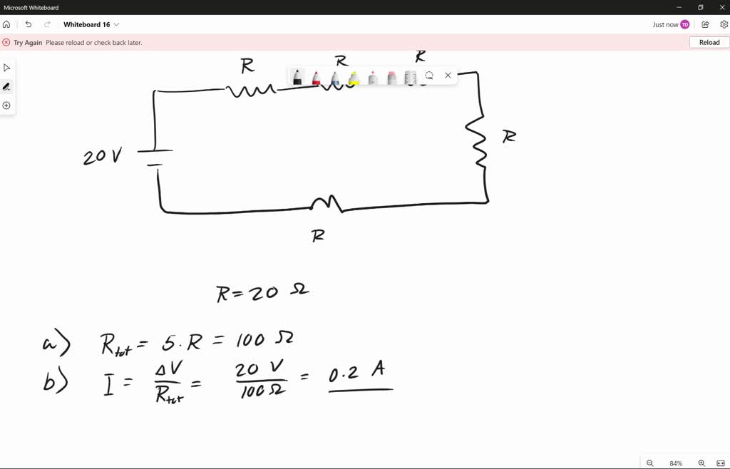 SOLVED: A 30V battery is connected in series with 5 20 Ohm resisters. a ...