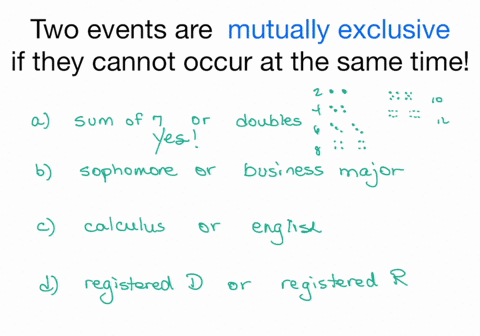 determine-whether-these-events-are-mutually-exclusive-a-roll-two-dice-get-a-sum-of-7-or-get-doubles-b-select-a-student-in-your-college-the-student-is-a-sophomore-and-the-student-is-a-business-major--2