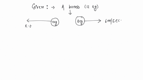 a-bomb-of-12-kg-explodes-into-two-pieces-of-masses-4-kg-and-8-kg-the-velocity-of-8kg-mass-is-6-msec-the-kinetic-energy-of-the-other-mass-isa-48-j-b-32-j-c-24-j-d-288-j