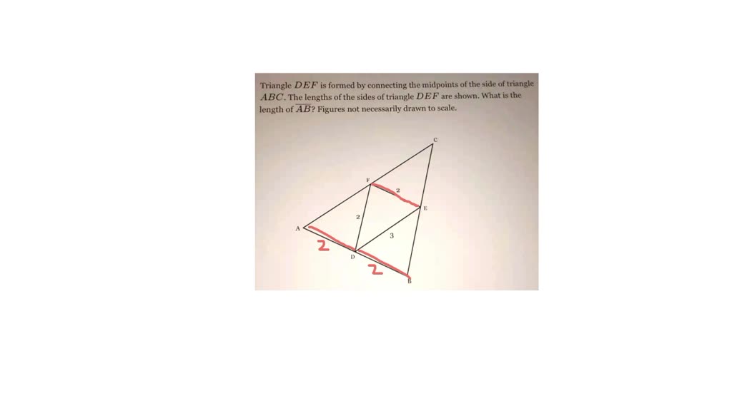 Triangle DEF is formed by connecting the midpoints of the sides of triangle ABC. The lengths of