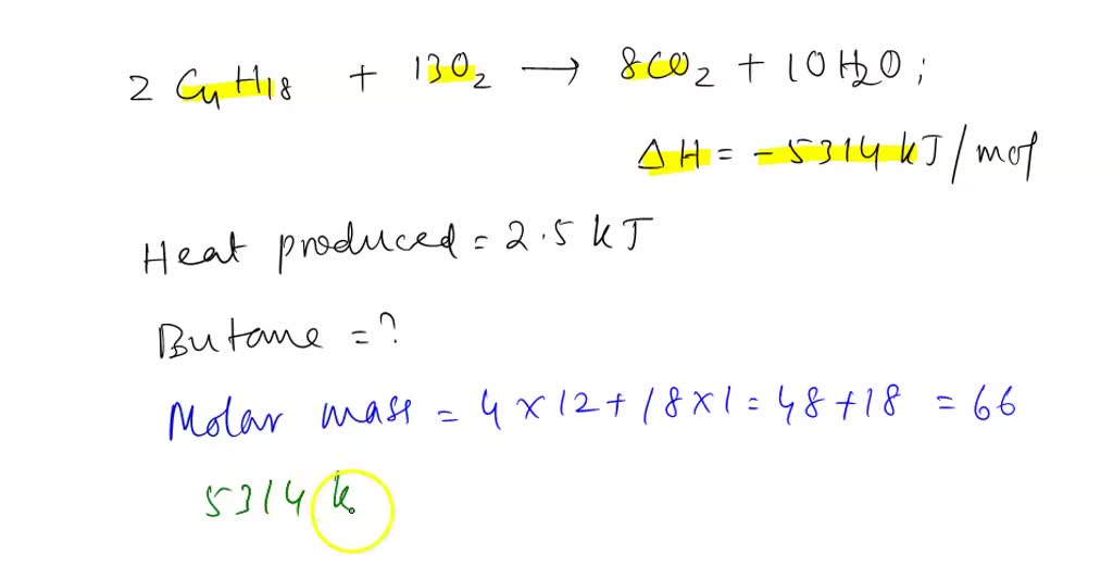SOLVED (5 pts) The balanced equation for the combustion of butane is