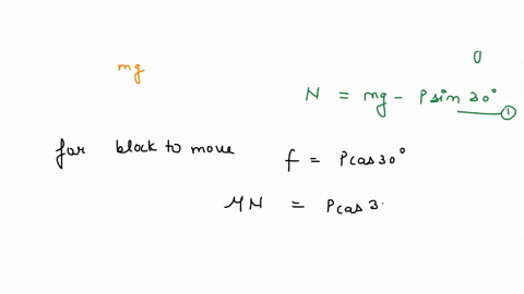 509-force-p-is-applied-to-10-kg-block-which-is-on-horizontal-surface_-it-is-directed-at-angle-of-309-above-the-horizontal-as-shown-below-the-coefficient-of-static-friction-between-the-block-11827