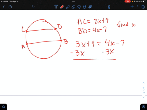 9-in-the-diagram-of-circle-0-diameter-ab-is-parallel-to-chord-cd-if-mac-3x-9and-mbd-4x-5-7-what-is-the-value-of-x-28964