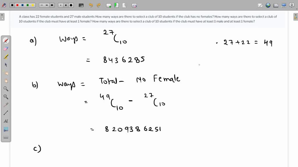 SOLVED: Consider 10 male students M1, M2, . . . , M10 and 7 female ...