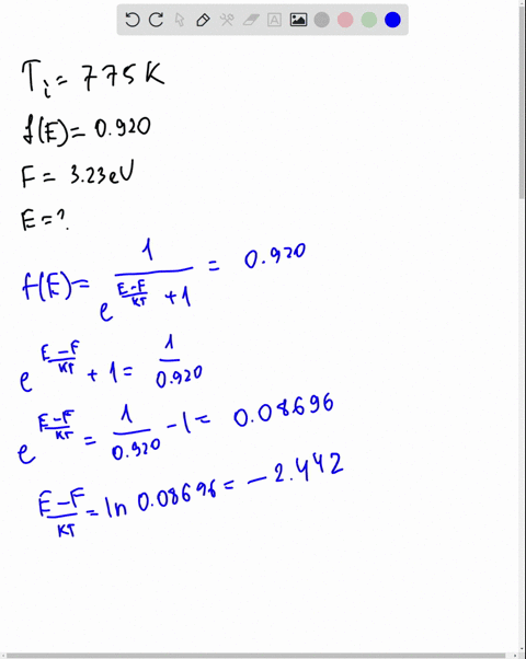 a-sample-of-sodium-is-at-a-temperature-of-775-k-the-probability-of-finding-a-conduction-electron-in-the-sample-in-a-particular-energy-state-is-equal-to-0920-what-is-the-energy-in-ev-of-this-54158