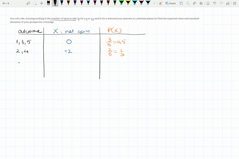 you-roll-a-die-winning-nothing-if-the-number-of-spots-is-odd-2-for-a-2-or-a-4-and-7-for-a-6round-your-answers-to-3-decimal-places-a-find-the-expected-value-and-standard-deviation-of-your-pro-08635