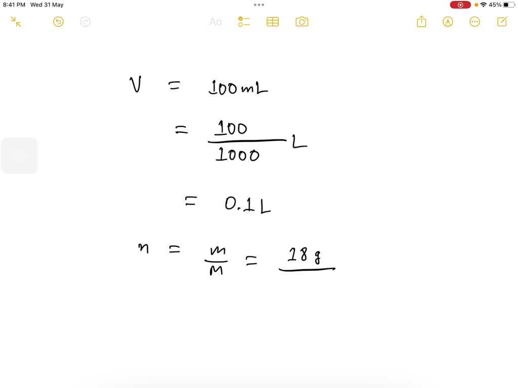 Solved Calculate The Molar Concentration Of A Solution Containing 18 G Of Naoh In 100 Ml Water