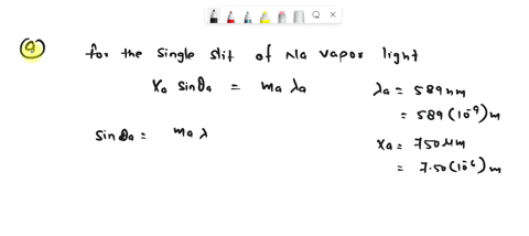 a-sodium-vapor-light-averaging-589-nm-in-wavelength-falls-on-single-slit-of-width-504-um-at-what-angle-does-it-produce-its-second-minimum-b-what-is-the-highest-order-minimum-produced-additio-75976