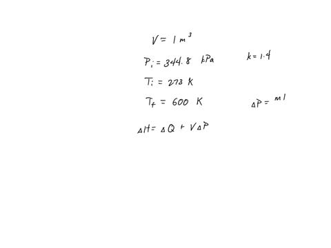 a-closed-rigid-container-has-a-volume-of-1-m3-and-holds-air-at-3448-kpa-and-273-k-heat-is-added-until-the-temperature-is-600-k-rair-0287-kjkg-k-kair-14-what-is-the-change-in-enthalpy-what-is-36723