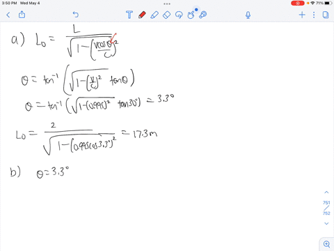 a-moving-rod-is-observed-to-have-a-length-of-200-mathrmm-and-to-be-oriented-at-an-angle-of-300circ-5-68669