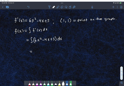 find-the-function-f-given-that-the-slope-of-the-tangent-line-to-the-graph-at-any-point-x-fx-is-f-x-and-that-the-graph-of-f-passes-through-the-given-point-f-x-6x2-4x-5-1-1-fx-94837