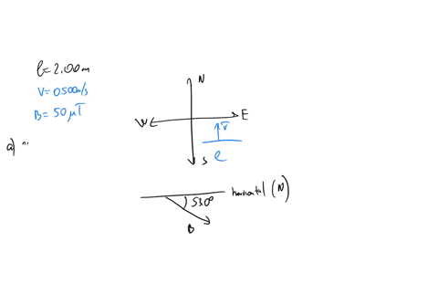 a-200-m-length-of-wire-is-held-in-an-eastwest-direction-and-moves-horizontally-to-the-north-with-a-speed-of-0500-ms-the-earths-magnetic-field-in-this-region-is-of-magnitude-500-t-and-is-dire-06795