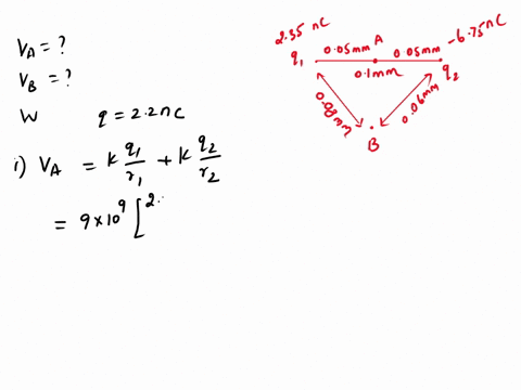 two-point-charges-q1235nc-and-q2675nc-are-0100-mm-apart-point-a-is-midway-between-them-point-b-is-0080-mm-from-q1-and-0060-m-from-q2-take-the-electric-potential-to-be-zero-at-infinity-find-t-72363