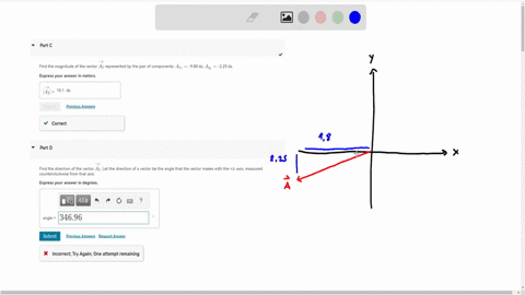 part-a-find-the-magnitude-of-the-vector-overrightarrowa_1-represented-by-the-pair-of-components-a_x_1-770-mathrmcm-a_y_1260-mathrmcm-express-your-answer-in-centimeters-leftoverrightarrowa_1right813--2