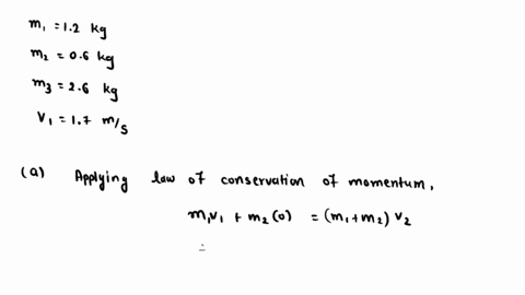 a-block-of-mass-m1-120-kg-moving-at-v1-170-ms-undergoes-a-completely-inelastic-collision-with-a-stationary-block-of-mass-m2-0600-kg-the-blocks-then-move-stuck-together-at-speed-v2-after-a-sh-87905