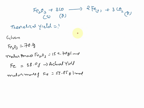 ironiii-oxide-molar-mass-15970-gmol-reacts-with-carbon-monoxide-to-produce-iron-and-carbon-dioxide-fe2o3s-3co-g-2-fes-3co2-g-what-is-the-theoretical-yield-of-iron-if-the-reaction-of-700-g-of-46407