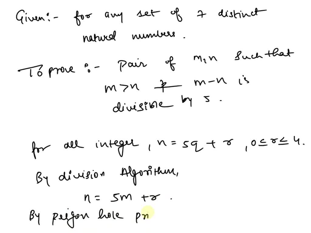 SOLVED: Using the Pigeonhole Principle, please prove if any 7 integers ...