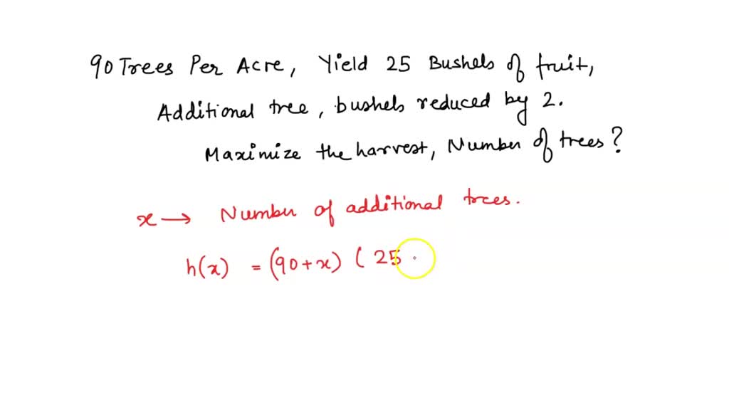 SOLVED A farmer finds that if she plants 90 trees per acre, each tree