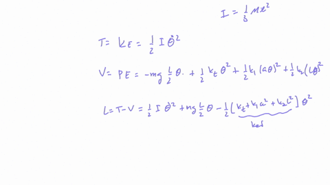 4-296-find-the-equation-of-motion-of-the-uniform-rigid-bar-oa-of-length-i-and-mass-m-shown-in-fig-2104-also-find-its-natural-frequency-torsional-spring-linear-a-cg-n-1-2-linear-spring-figure-21398