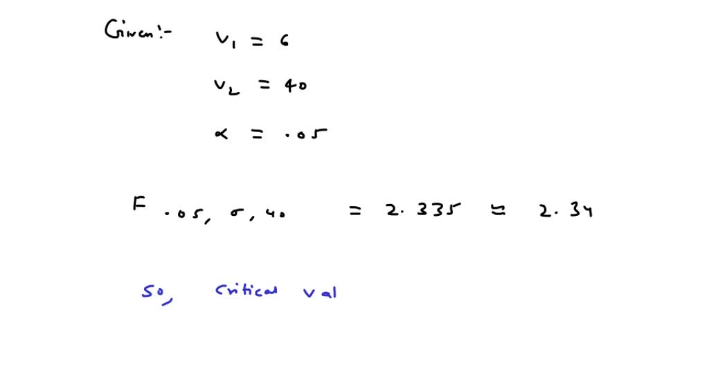 SOLVED: The critical F value with 6 numerator and 40 denominator ...