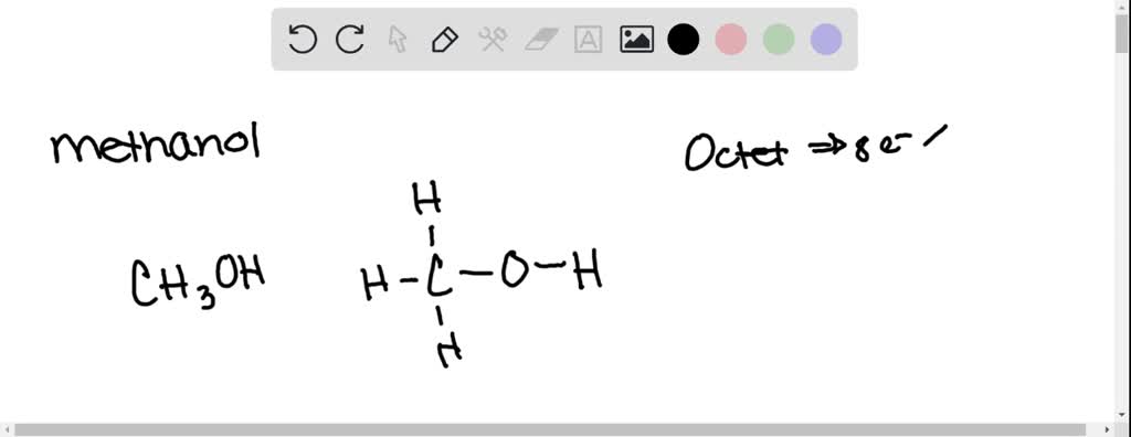 SOLVED: Draw the structure of methanol (CH3OH). It's a simple molecule to  draw. For this problem and all others requiring you to draw a structure,  use OChemSketch: The easiest way is to