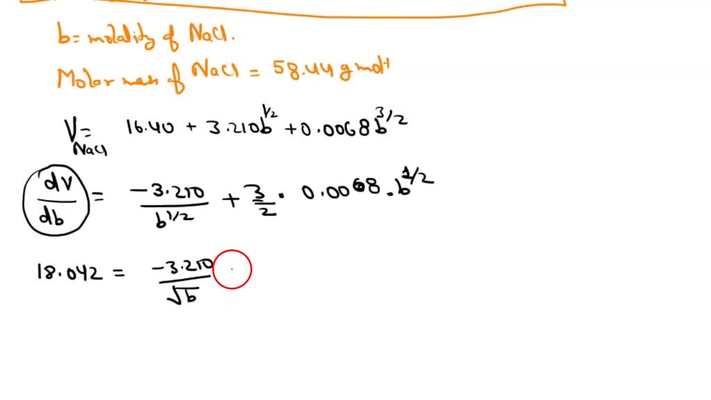 SOLVED: The partial molar volume of water in a 1.000 molal sodium ...