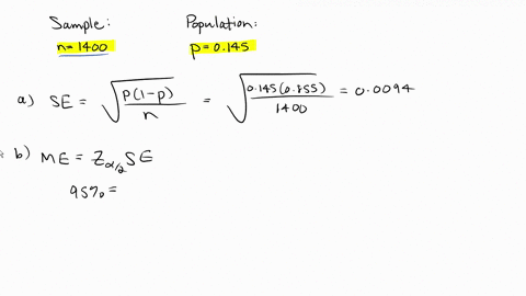 in-a-simple-random-sample-of-1400-people-age-20-and-over-in-a-certain-country-the-proportion-with-certain-disease-was-found-to-be-0145-or-145-complete-parts-a-through-d-below-what-is-the-sta-49653