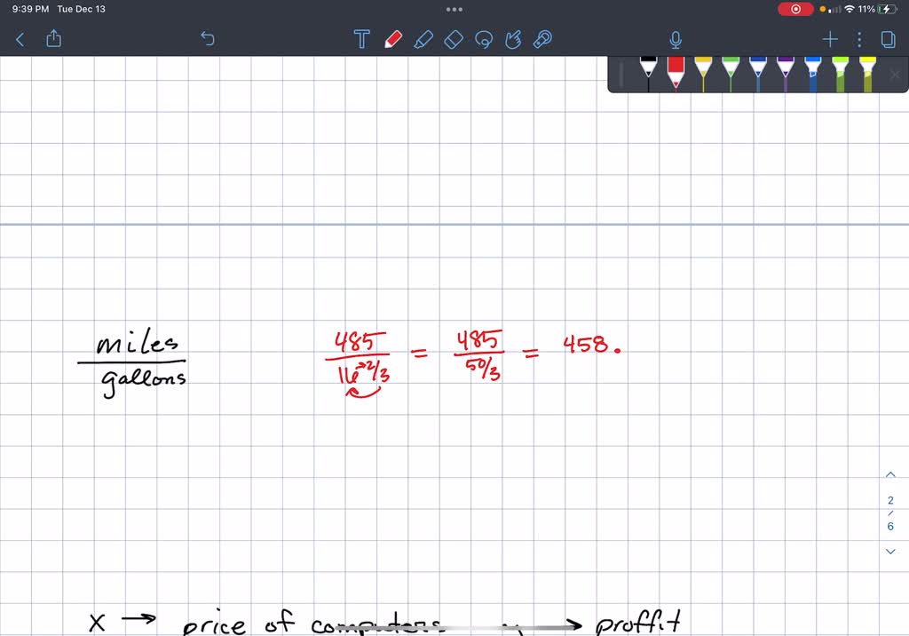 An automobile travels 485 miles on 16 2/3 gallons of gasoline. How many