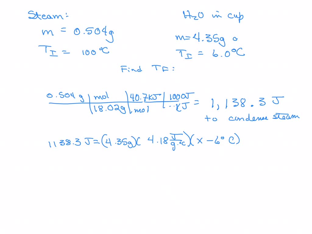 SOLVED: A sample of steam with a mass of 0.504 g at a temperature of ...