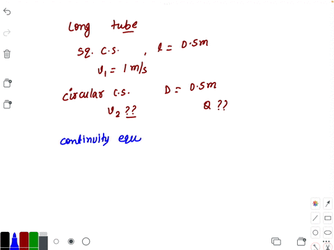 a-long-horizontal-tube-has-a-square-cross-section-with-sides-of-width-05-m-a-fluid-moves-through-the-tube-at-1ms-the-tube-then-changes-to-a-circular-cross-section-with-diameter-05-m-what-is-91903