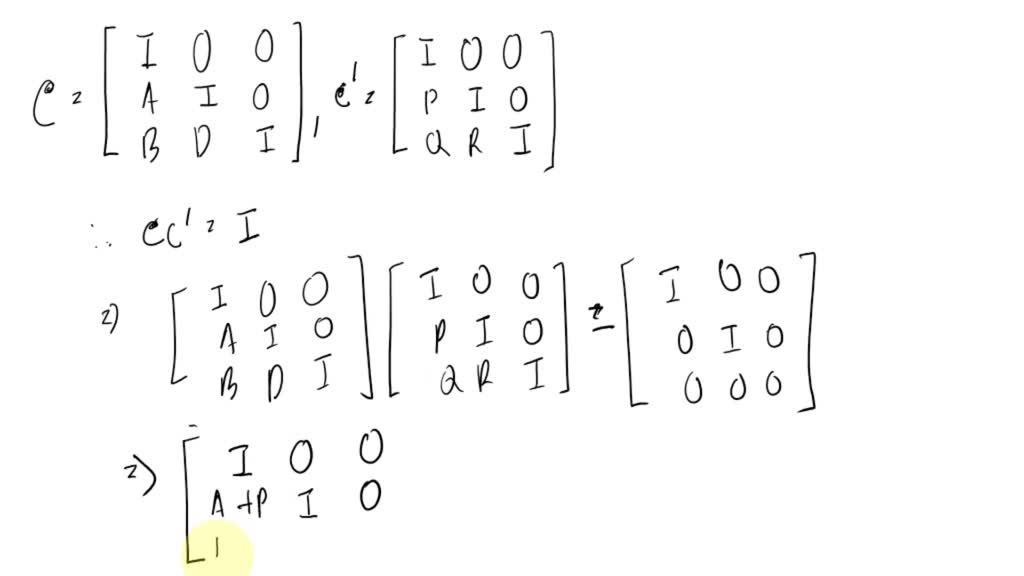 SOLVED: 0 [ The inverse of I V B D I Find P; Q and R Q R [ Solve for P ...