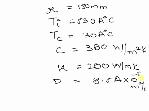 a-long-cylinder-of-radius-150-mm-and-at-an-initial-uniform-temperature-of-530-c-is-suddenly-exposed-to-an-environment-at-300c-the-convection-heat-transfer-coefficient-between-the-surface-of-42062