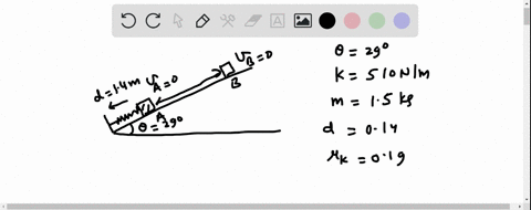 a-block-of-mass-m-15-kg-is-attached-to-a-spring-with-spring-constant-k-510-nm-it-is-initially-at-rest-on-an-inclined-plane-that-is-at-an-angle-of-29-with-respect-to-the-horizontal-and-the-co-29725