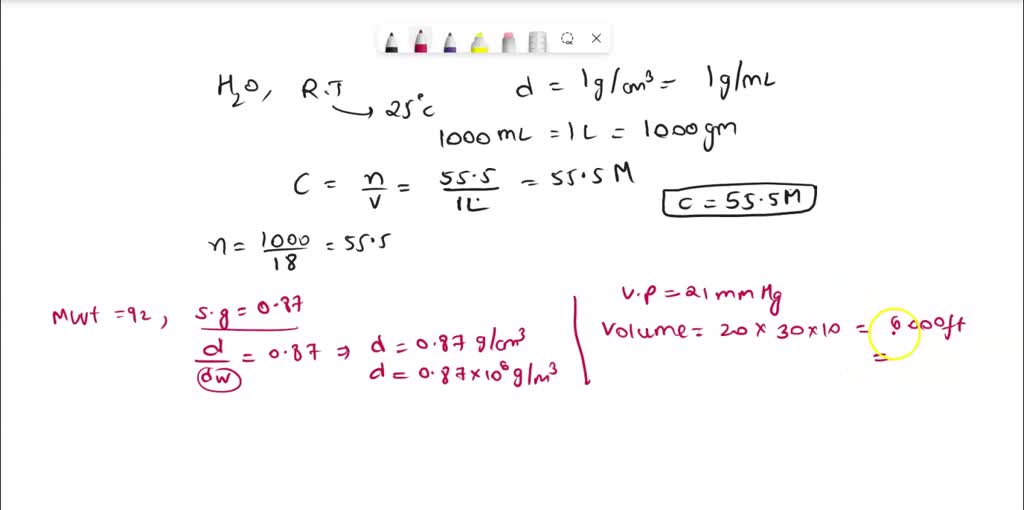 SOLVED: Calculate the water concentration (in mol/L) in pure water at ...