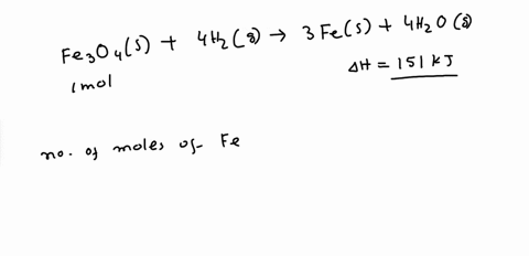 the-following-thermochemical-equation-is-for-the-reaction-of-fe3o4s-with-hydrogeng-to-form-irons-and-waterg-fe3o4s-ahzg-33fes-4hzog-ah-151-kj-when-887-grams-of-fe3o4s-react-with-excess-hydro-61159