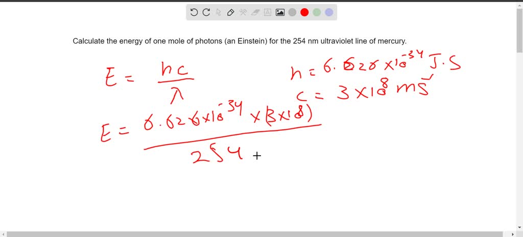 SOLVED: Calculate the energy of one mole of photons (an Einstein) for