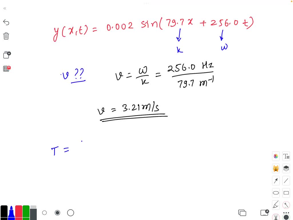 SOLVED: The wavefunction of a harmonic wave on a string is y(x,t) = 0. ...