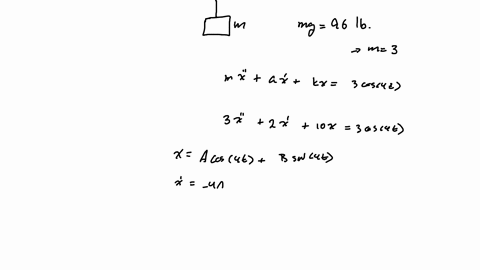 a-mass-weighing-96-lb-is-attached-to-a-spring-hanging-from-the-ceiling-and-comes-to-rest-at-its-equilibrium-position-at-time-t0-an-external-force-of-ft3cos4t-lb-is-applied-to-the-system-if-the-spring-