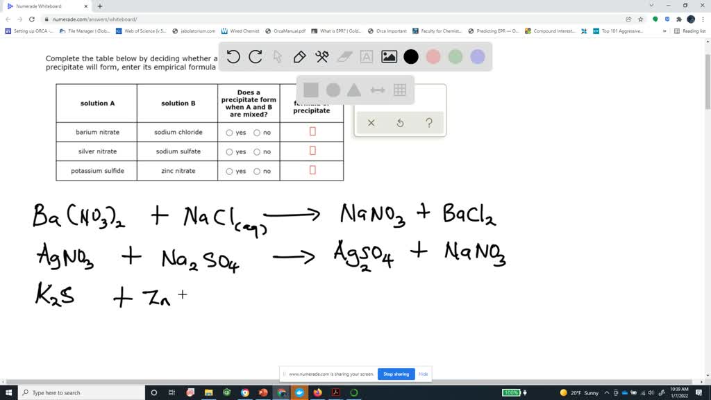 SOLVED Complete the table below by deciding whether a precipitate