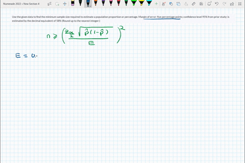 Minimum Sample Use the given data to find the minimum sample size required...