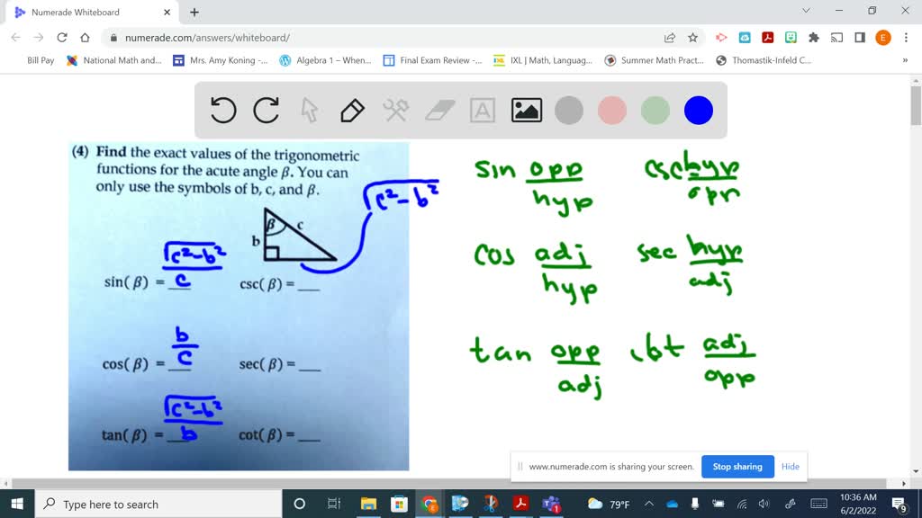 SOLVED: Find The Exact Values Of The Trigonometric Functions For The ...