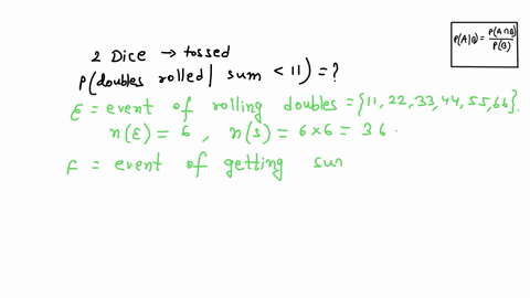 a-pair-of-dice-are-tossed-what-is-the-probability-that-doubles-are-rolled-given-that-the-sum-on-the-two-dice-is-less-than-11-96005