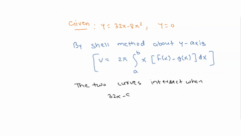 points-the-volume-of-the-solid-obtained-by-rotating-the-region-enclosed-by-y-32x-8x2-y-0-about-the-y-axis-can-be-computed-using-the-method-of-cylindrical-shells-via-an-integral-v-with-limits-78584