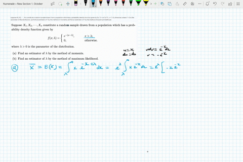 suppose-x1-x2-xn-constitute-a-random-sample-drawn-from-a-population-which-has-a-probability-density-function-given-by-fx-e-x-x-0-otherwise-where-0-is-the-parameter-of-the-distribution-a-find-an-estima