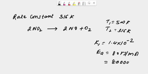 The reaction 2NO2 → 2NO + O2 obeys the rate law: rate = 1.4...