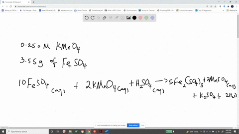 how-many-ml-of-0250-m-kmno4-are-needed-to-react-with-355-g-of-iron-ii-sulfate-feso4-the-reaction-is-as-follows10feso4aq-2kmno4aq-8h2so4aq-5fe2so43aq-2mnso4aq-k2so4aq-2h2ol-69018