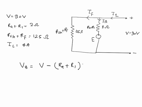 1o-refer-to-the-diagram-on-speed-control-of-a-shunt-wound-dc-motorfound-in-the-video-onshuntseriesand-compound-woundmotors-suppose-the-no-load-voltage-v-90vra-r1-3-ohms-rsh-rf-125-ohms-and-t-36341