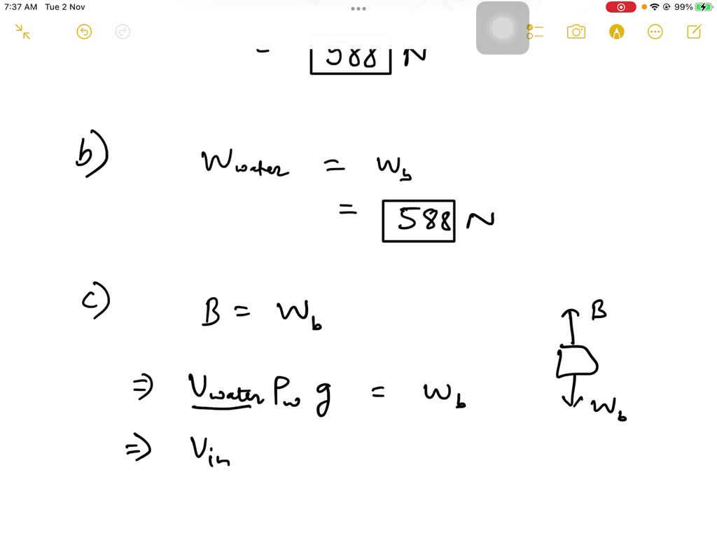 SOLVED A block of cork of cork of density 240 kg/m3 and volume 0.25 m3